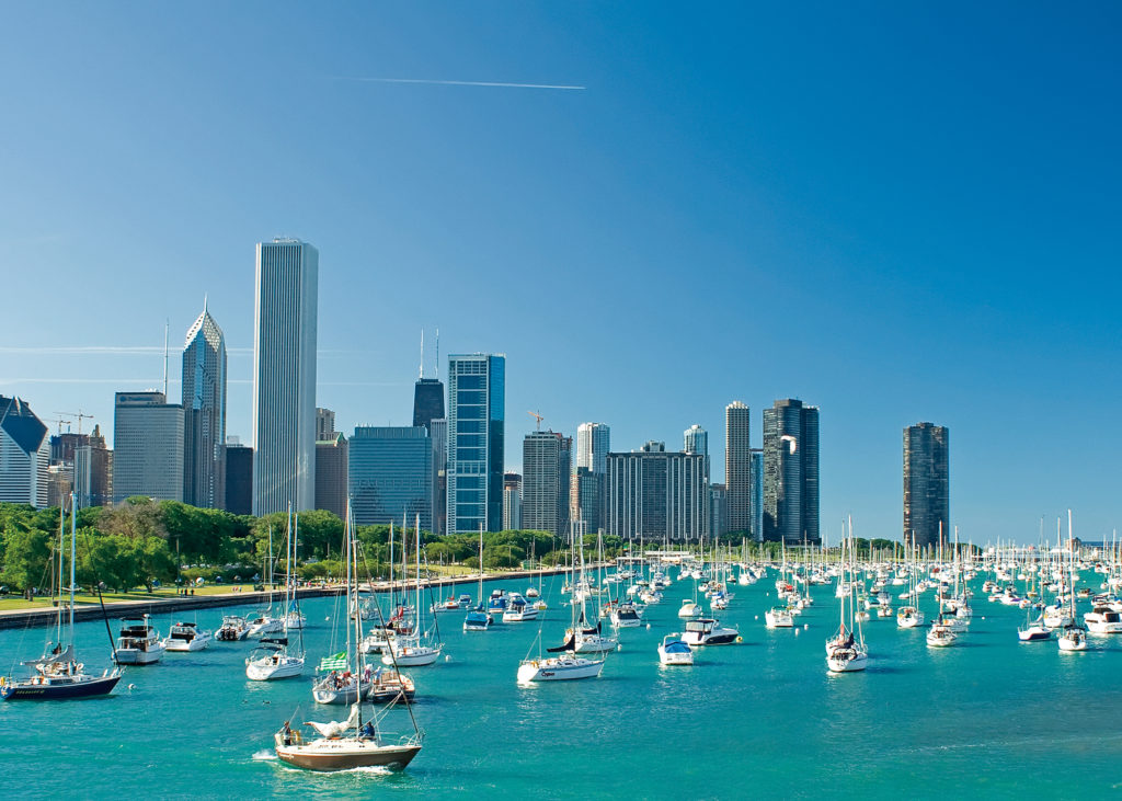 Beautiful view of Monroe Harbor in Chicago